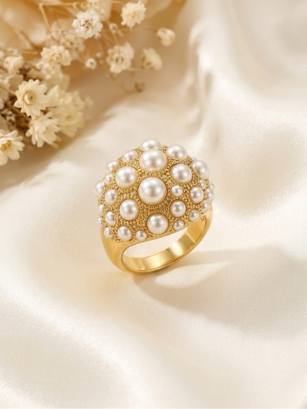 Elegant Gold Pearl Dome Ring - Women Jewelry